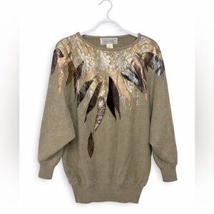 Maurada Metallic Floral Knit women’s cozy Sweater Size  Large